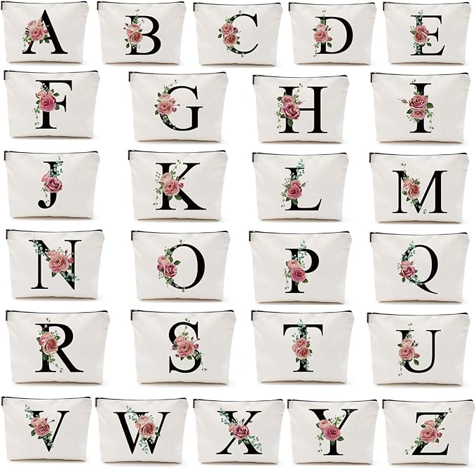 Initial A-Z Personalized Letter Makeup Bag, Monogrammed Bridesmaid Presents Cosmetic Bag, Portable Stationary Storage Organizer Pouch, Friendship LoveTravel Makeup Bags