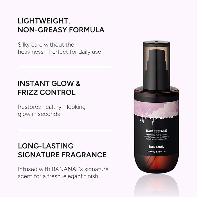 Perfumed Hair Oil & Serum 2-in-1 – Korean Essence Oil for Frizzy, Dry, Damaged Hair & Glass Hair Shine – Argan Oil & Amino Acids – Sulfate & Paraben-Free – White Floral Musk, 100ml / 3.38 fl oz