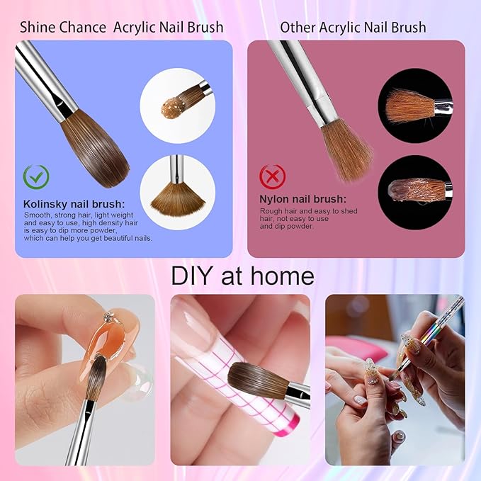 Acrylic Nail Brush Size 4, 100% Real Kolinsky Art Nail Brush for Acrylic Powder Application, Handmade Women Manicure Nail Extension Tool for Professional DIY Home Salon and Beginners