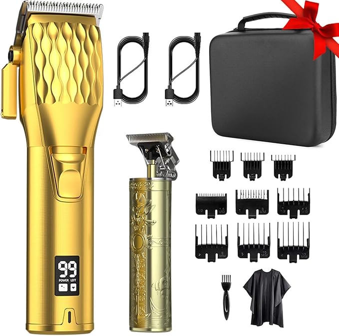 Professional Cordless Hair Clippers and T-Blade Beard Hair Trimmer Sets for Men, Barber Clippers with Travel Case, Rechargeable Home Haircut Beauty Kit for Men