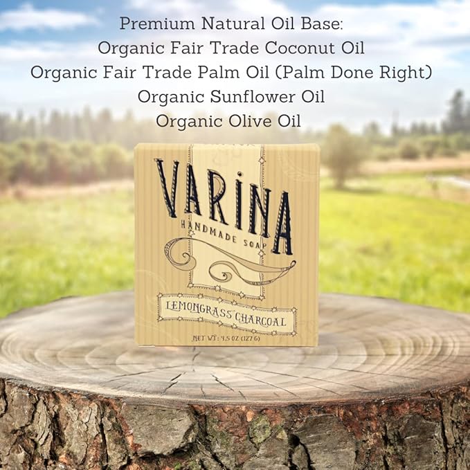 Organic Lemongrass Soap - Charcoal Bar - Gentle Cleansing for Sensitive Skin Citrus Herbal - 3 Pack - Natural Soap