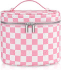 Makeup Bag Vanity Case Cosmetic Bag with Removable Divider Travel Toiletry Bag for Women Portable Make up Box Organizer, Pink and White