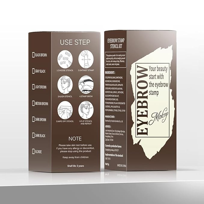Eyebrow Stamp Stencil Kit - Eyebrow Powder with Brush Long-Lasting & Waterproof Brow Shaping Kit with 24 Reusable Thin & Thick Eyebrow Stencils for Natural Eyebrow Color (Medium Brown)