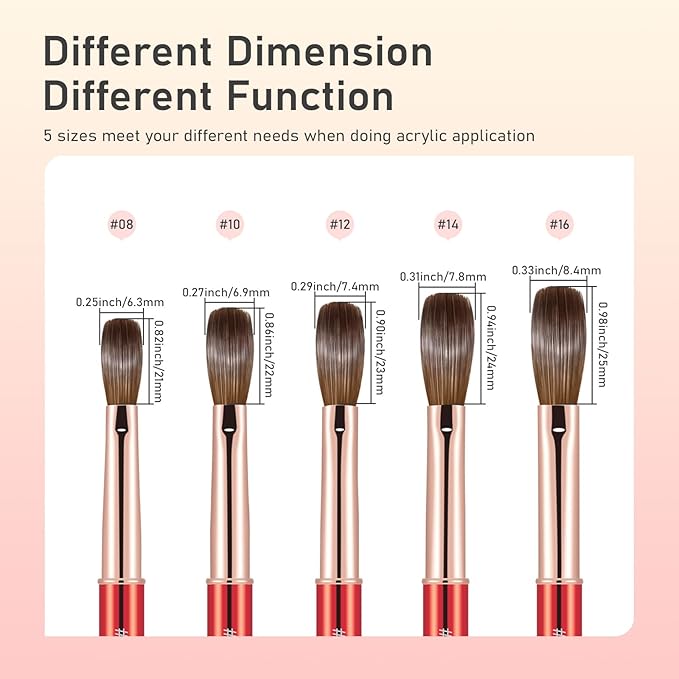 Acrylic Nail Brush Size 10, 100% Real Kolinsky Nail Brush for Acrylic Powder Application, Handmade Women Manicure Nail Extension Tool for Professional DIY Home Salon and Beginner