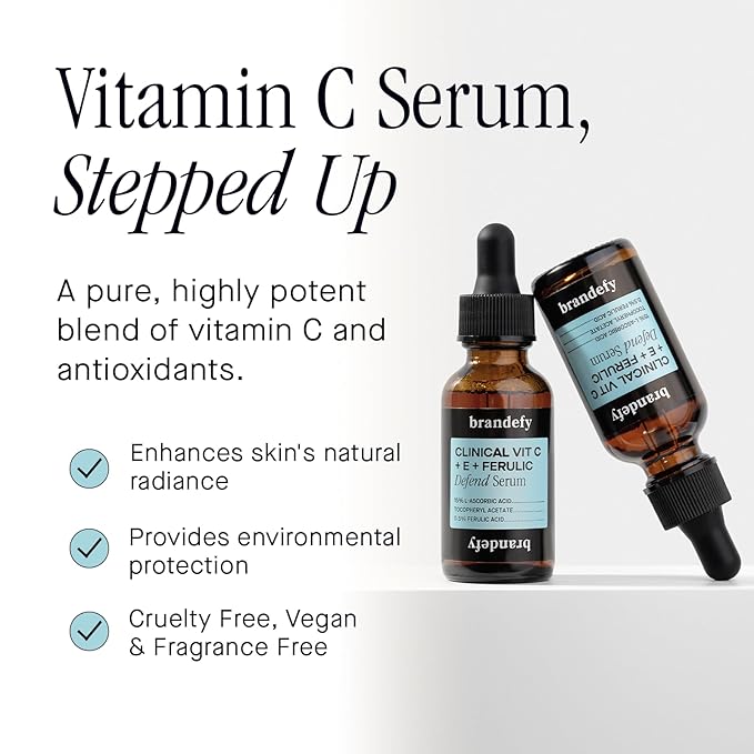 Brandefy Holiday Luxe Essentials Set - Superfood Nourish Cleanser, No Needles Renew Serum, Clinical Vit C + E + Ferulic Defend Serum and Tri Lipid Replenish Treatment