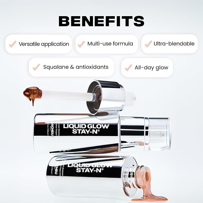 Sacheu Liquid Glow STAY-N Liquid Highlighter & Illuminator Makeup — 30ml Long Lasting Luminous Glow Lightweight Dewy Finish, Aura Glow
