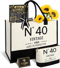 40th Birthday Gifts for Women Canvas Tote Bag Travel Gear, Unique 40 Years Old Birthday Gifts for Her Mom Wife Aunt Friends, Vintage N40 Handbag & Cosmetic Bag & Back in 1985 Poster
