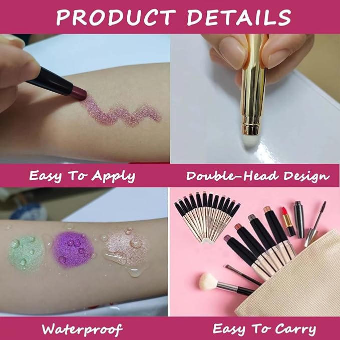 Eyeshadow stick and Sponge Makeup Brush,glitter primer palette Smooth Cream Shimmer Pencil Long Lasting Waterproof Highlighter Hypoallergenic Multi-Dimensional eyes Look