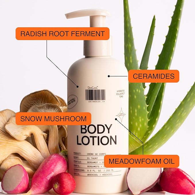 DedCool Body Lotion | Taunt | Lightweight, Deeply Hydrating Formula with Ceramides, Snow Mushroom & Meadowfoam Oil | Bergamot, Dew, Cassis, Vanilla & Amber Scent | Non-Toxic Vegan Skincare | 8.5 fl oz