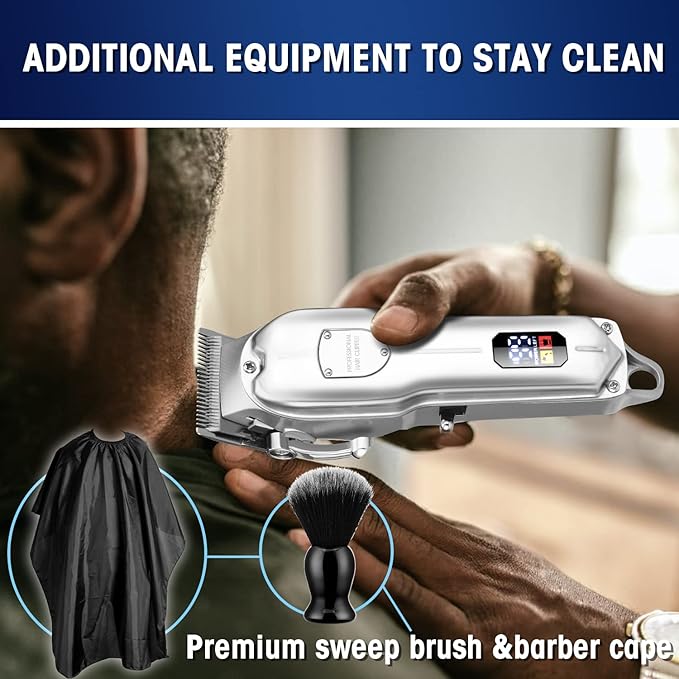 Karrte Professional Hair Clippers and Trimmer Kit,Cordless Hair Cutting Kit,Barber Supplies for Men Beard Trimmer Mens Grooming Kit Accessories (Silver)