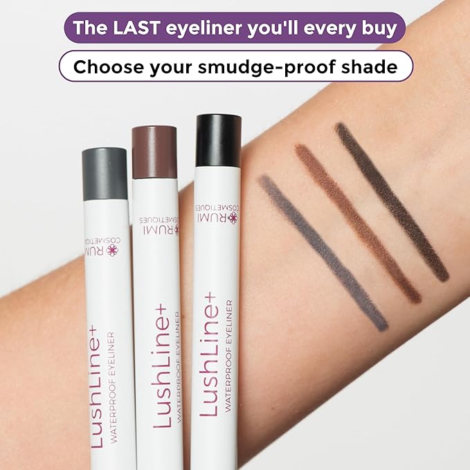 Rumi Cosmetiques LushLine+ Waterproof Eyeliner Pencil For Older Women - Smudge Proof, Long-Lasting, Non Toxic, Soft Glide - Safe For Sensitive Eyes (Natural Black)