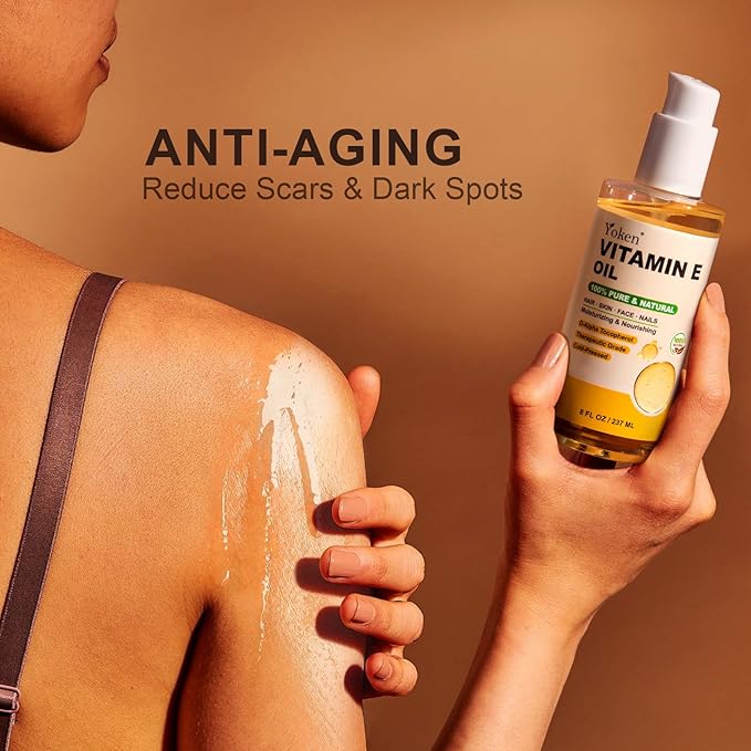Vitamin E Oil 8 Fl Oz Organic Vitamin E oil for Skin Vitamine oils for Scars Hair,Face,Nail,Scalp Perfect Bath and Body Oil Cold Pressed Hexane Free Non-GMO Gluten Free Formula