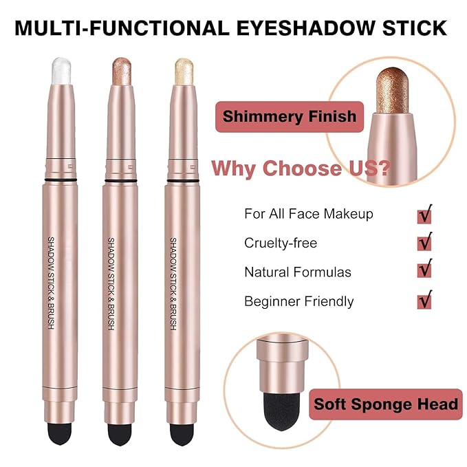 White Eyeshadow Stick Makeup, Highlighter Cream Eye Shadow Pencil, Waterproof Hypoallergenic Long Lasting Matte Crayon, Glitter Primer Palette Shimmer Eyeliner Pen