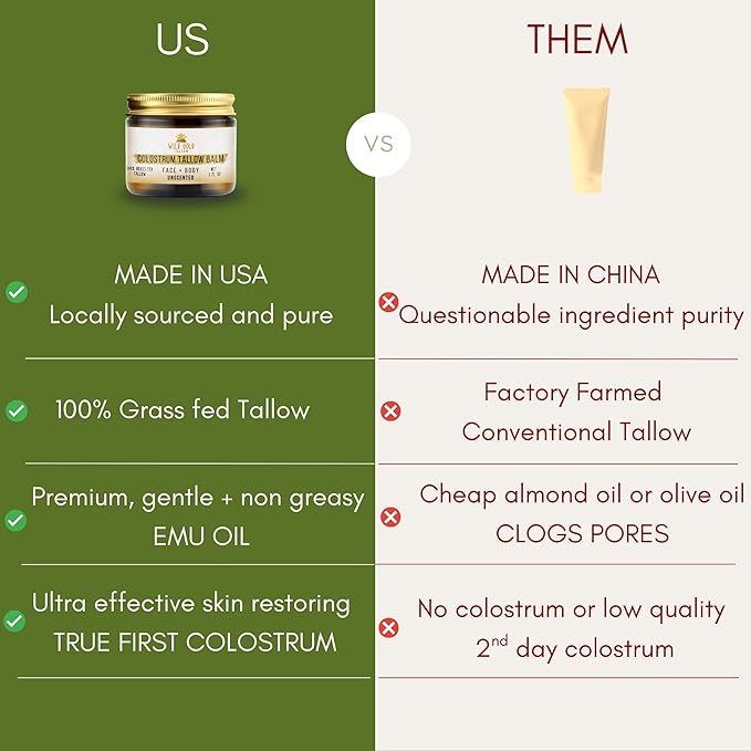 100% Grass Fed Tallow Balm with First Colostrum, Rose Oil & Emu Oil - Handmade in USA Whipped Beef Tallow for Face and Body, Beef Tallow for Skin Tallow Moisturizer (Mountain Rose) Scent