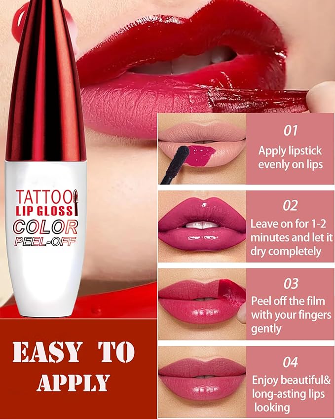 Peel Off Lip Stain Tattoo Lip Gloss,Red Matte Lip Liner Stain Peel Off Waterproof Long Lasting,Highly Pigmented Transfer-Proof Nude Lips Tint Non-Stick Tinted Liquid Lipstick Makeup for Women-03