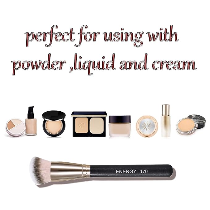 ENERGY Foundation Brush for Liquid Makeup Professional Synthetic Bronzer Brush for Full Coverage Cream Powder Cosmetics Blending Buffing Contouring Vegan application tool 170