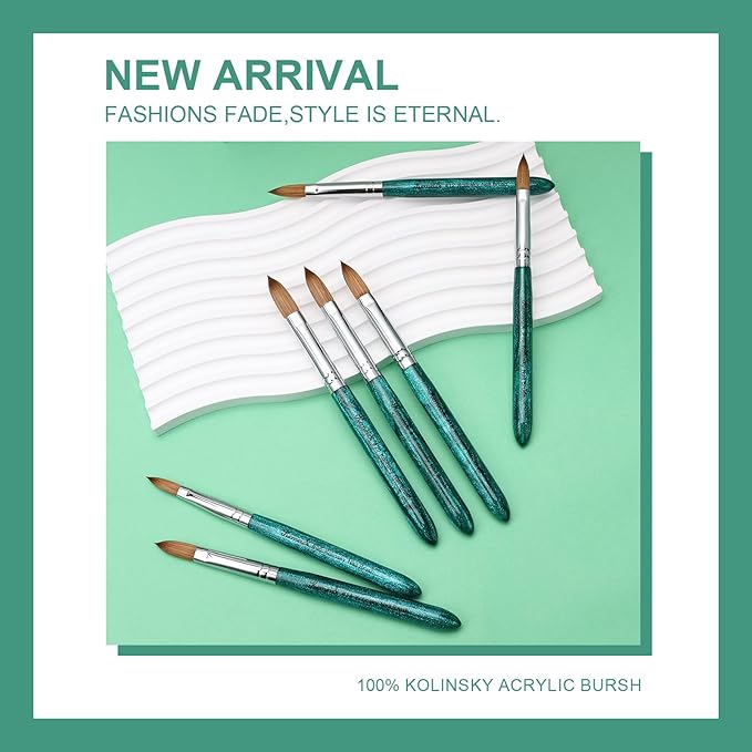 Acrylic Nail Brush Size #20, 100% Pure Kolinsky Nail Art Brushes for Acrylic Application, Sturdy Starry Handle Oval Shaped Nail Design Tools for Professional Manicure DIY, Green