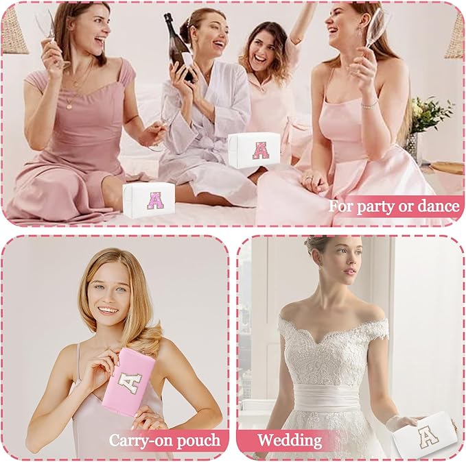 Personalized Initial Makeup Bag, Preppy Glitter Letter Patch Cosmetic Pouch, PU Waterproof Travel Toiletry Bag, Cute Makeup Organizer, Monogrammed Gift for Women Girls (Letter A)
