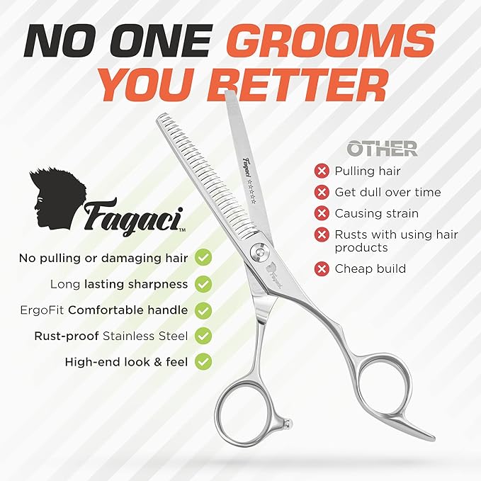 Fagaci Hair Thinning Scissors 6" with 440C Steel, Extreme Sharpness & Precise Cuts Texturizing Shears, Professional Hair Scissors, Barber Scissors Set, Slim Blades Texturizing Scissors