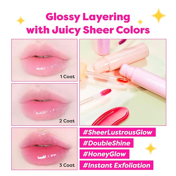 COLORGRAM FRUITY GLASS GLOSS 06 MAGIC CHERRY | Non-Sticky Glossy Lip Tint with Glass-Like Shine | Long-Lasting Hydrating Lip Gloss for Smooth & Plump Lips