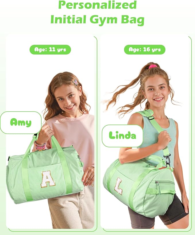 Birthday Gift for Her, Girls Travel Duffle Bag, Kids Initial Overnight Bags with Shoe Compartment, Personalized Weekend Bag with Makeup Pouch, Dorm Room Essentials (Letter R)