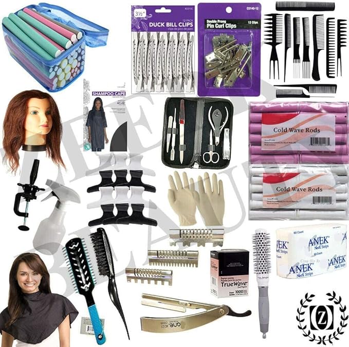 Cosmetology Hair School Kit - State Board Approved Barbershop Practice Set With Mannequin Head, Travel Beginners Cutting Styling Salon Clippers & Bag EASY TRAVEL (Kit 1)