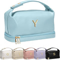 Teenage Girls Gifts Ideas, Personalized Makeup Bag with Handle, Initial Double Layer Cosmetic Bag with Makeup Brush Organizer, Gifts for Girls Teen Girls -10 11 12 13 14 15 16 17 18 Year Old