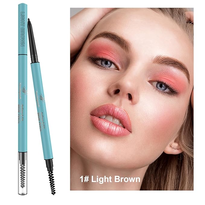 TurritopsisD Ultra-thin Brow Pencil (2-Pack Light Brown) Eyebrow Pencil Waterproof Smudge-proof Precise Fine-tip Ultra-slim Built-in Soft Spoolie Brush