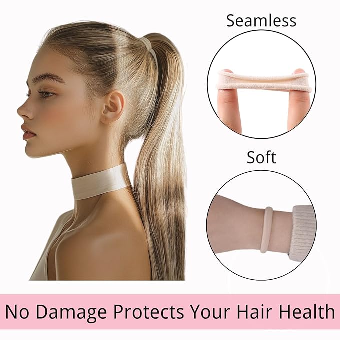 LuSeren 120PCS Soft Hair Ties for Women – No Damage Ouchless Nylon Hair Accessories, Seamless Fabric Ponytail Holders for Daily Use (Natural Colors)