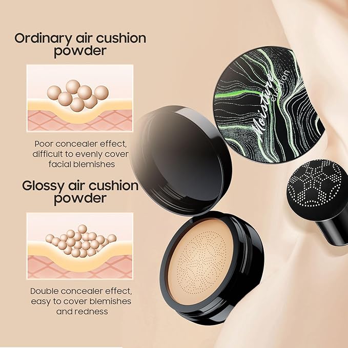 Mushroom Head Air Cushion CC Cream - Tattoo Cover up Makeup Waterproof Long-Lasting Moisturizing Concealer Foundation, Even Skin Tone for All Skin Types (Medium)