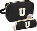 Personalized Initial Makeup Bag Trendy Stuff Leather Waterproof Cosmetic Bag Travel Toiletry Bag, Christmas/Thanksgiving/Halloween Gifts Makeup Organizer Case for Women Girls Mom Girlfriend Wife
