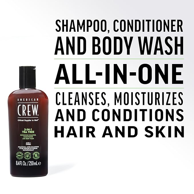 American Crew Shampoo, Conditioner & Body Wash for Men, 3-in-1, Gift for Men, Tea Tree Scent, 15.2 Fl Oz