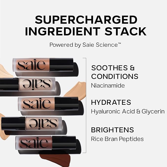 Saie Slip Tint Radiant Cream Concealer & All-Over Face Makeup - Concealer for Dark Circles, Redness & Blemishes - Lightweight Makeup Made with Hydrating Hyaluronic Acid - Shade 8 (0.17 oz)