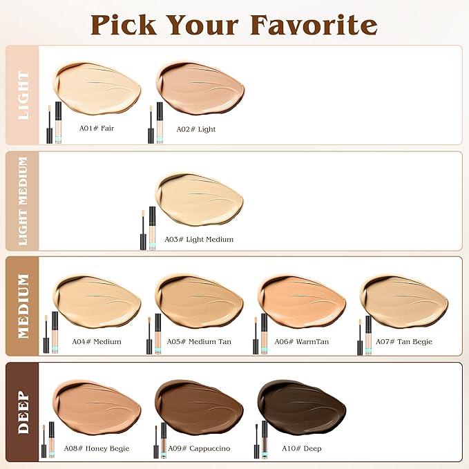 Full Coverage Liquid Concealer, Foundation Makeup for Older Women, Cover Blemishes & Under-Eye Circles, Spots, Matte Finish, Hydrating Primer for Correct, 0.06 floz, Vegan & Cruelty-Free 05#MediumTan