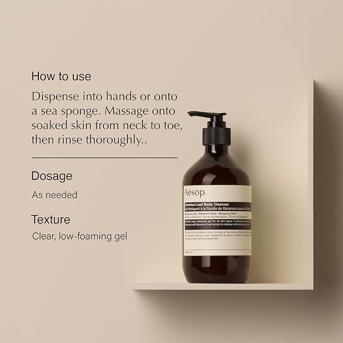 Aesop Geranium Leaf Body Cleanser & Balm Set | Green, Citrus Fresh Duo to Cleanse and Hydrate Skin | Geranium Leaf, Mandarin Rind, Bergamot Rind | 16.9 oz + 16.5 oz