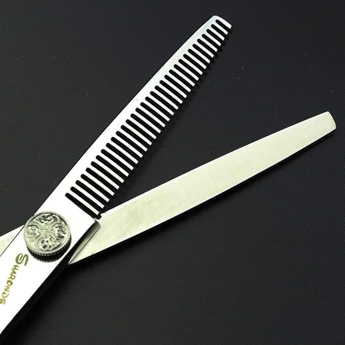 6/7/8-Inch Professional Hair Scissors Haircut Rose Pattern Hair Scissors Styling Tools Japanese Stainless Steel Scissor Set (6-in thinning scissors)