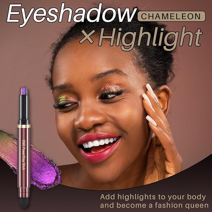 CHARMACY New Duochrome Long Stay Eyeshadow Stick, Creamy Eye Shadow Stick, Multicolor-Shifting Glitter Eyeshadow, Waterproof & Smudge-Proof, High Pigmented, Built-in Smudger #05