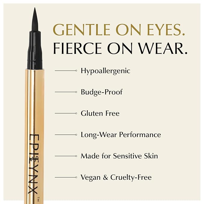EPILYNX Waterproof Eyeliner - Smudge-Proof Liquid Eyeliner Pen with Precision Tip for Smooth, Long-Lasting Application - Vegan, Hypoallergenic & Gluten-Free Eye Liner - 2mL Shimmer Black