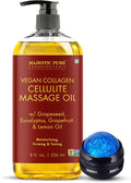 MAJESTIC PURE Massage Oil for Massage Therapy - Refreshing, and Relaxing - Natural Oils - for All Skin Types - Men and Women (8 Fl Oz, Cellulite Massage Oil with Roller)