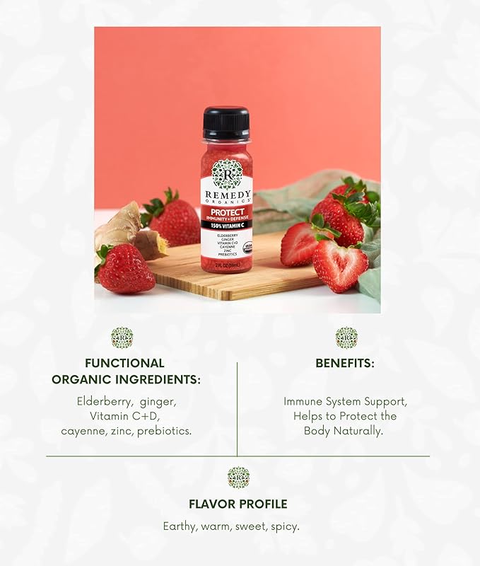 Remedy Organics Immunity Plus Shot, Protect | Boost Energy, Brain Function, Detoxification, and Metabolism | Brain Juice | Certified-Organic Ingredients 12 Packs
