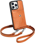 LUCKYCOIN Crossbody Wallet Phone Case for iPhone 15 Pro Max,100% Genuine Leather Wallet Phone Case with Expandable Flip Card Holder,Phone Purse for Women with Adjustable Removable Strap - Brown