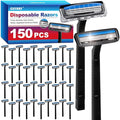 CXYARY 150 Pcs 3 Blade Disposable Razors With Clear Safety Cap, Shaving Razors Bulk for Men &Women, Stainless Steel Blade, Multipurpose Portable Shave Razor for Bathing Hotel Travel, Black