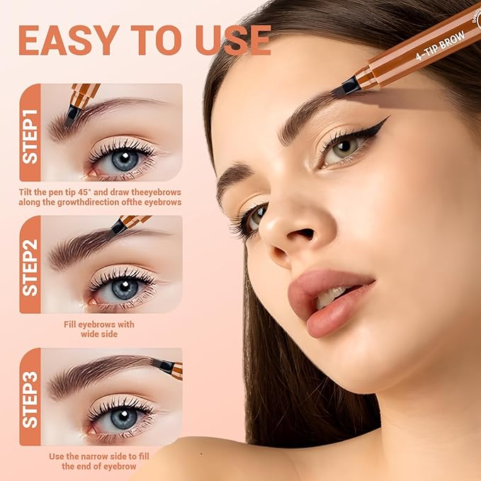Microblading Eyebrow Pencils for Women,2026 Upgraded 3D Waterproof Eyebrow Pen,Long Lasting 4-Tip Brow Pencil, Eye Brow Pen for Natural Brows (Dark Brown)