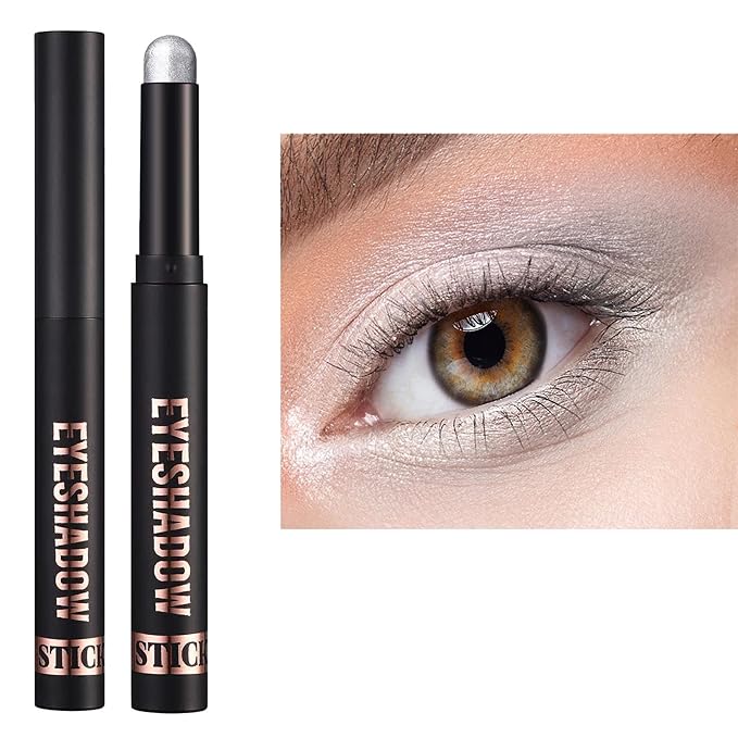 Silver Eyeshadow Stick, Shimmer Cream Single Eyeshadow Pencil Makeup, High Pigmented Crease-proof Eye Shadow Brightener stick, Hypoallergenic Waterproof Long Lasting Eye Highlighter Stick (18#)