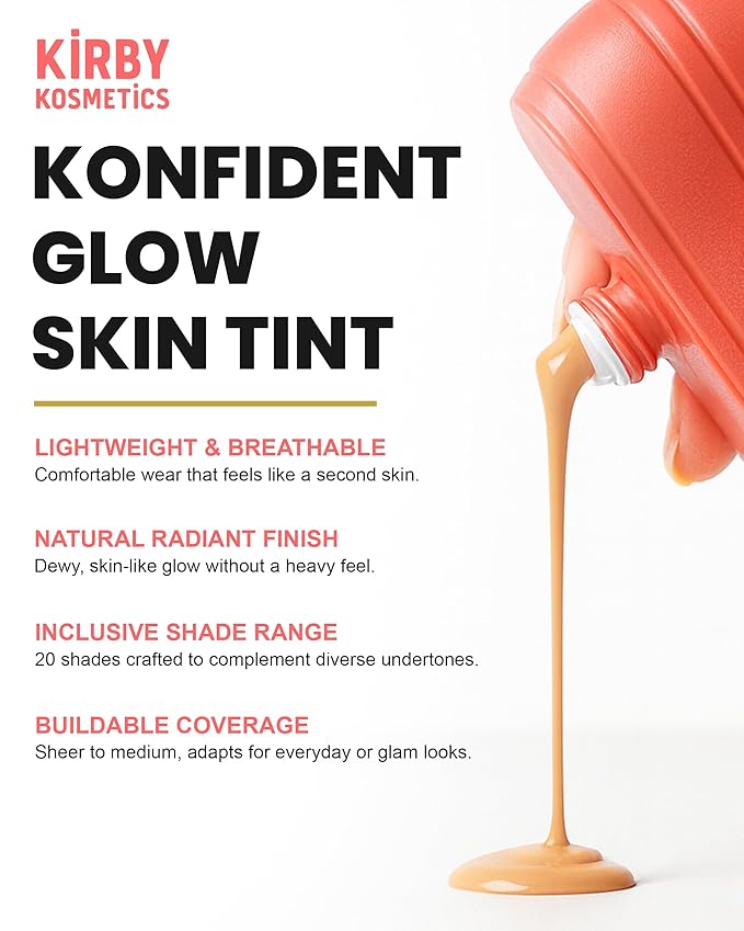 Konfident Glow Skin Tint – Mocha Motivation Hydrating Oil-Free Glass-Skin Foundation, Buildable Light-to-Medium Coverage, 30 ml – Inclusive Clean Makeup for Radiant Confidence
