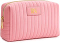 Monogrammed Make Up Bags for Women,Personalized Cosmetic Bags Women,Small Quilted Makeup Pouch,Cute Makeup Bag Travel,Birthday Gifts for Teen Girl (Pink N)
