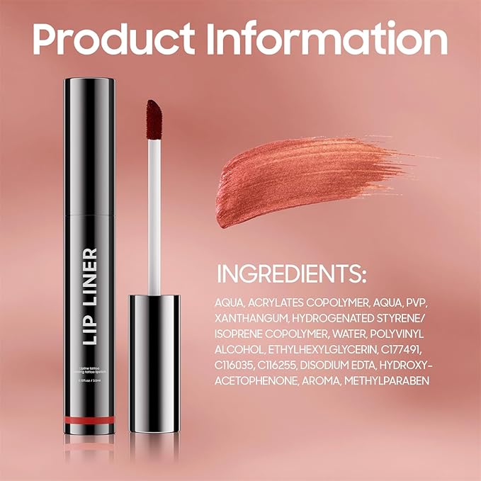 OETUIOW Lip Stain Long Lasting & Waterproof Lip Liner, Non-Stick Cup Highly Pigmented Natural Finish, Lip Gloss for All-Day Color Hold (Nude)