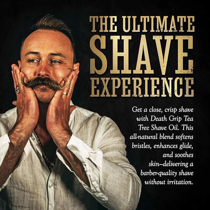 Shave Oil Tea Tree Pre-shave Soften Bristles | For All Natural Razor Glide | Preshave During & AfterShave To Soothe & Soften Skin & Facial Hair by Death Grip | 3oz Bottle | Made In The USA