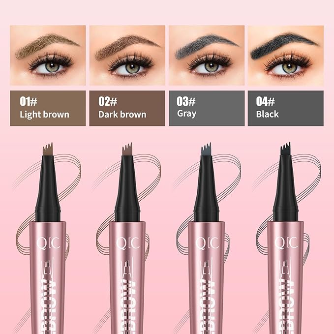 QIC Microblading Eyebrow Pen,Eyebrow Pencils for Women with 4-Fork-Tip, Waterproof Eye Brow Pencil Natural Hair-Like And Long-Lasting (Light Brown)