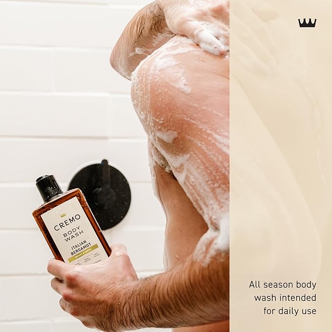 Cremo Body Wash Men, Notes of Italian Bergamot, Neroli Blossom, and Fresh Vetiver, Rich-Lathering Italian Bergamot, 16 Fl Oz